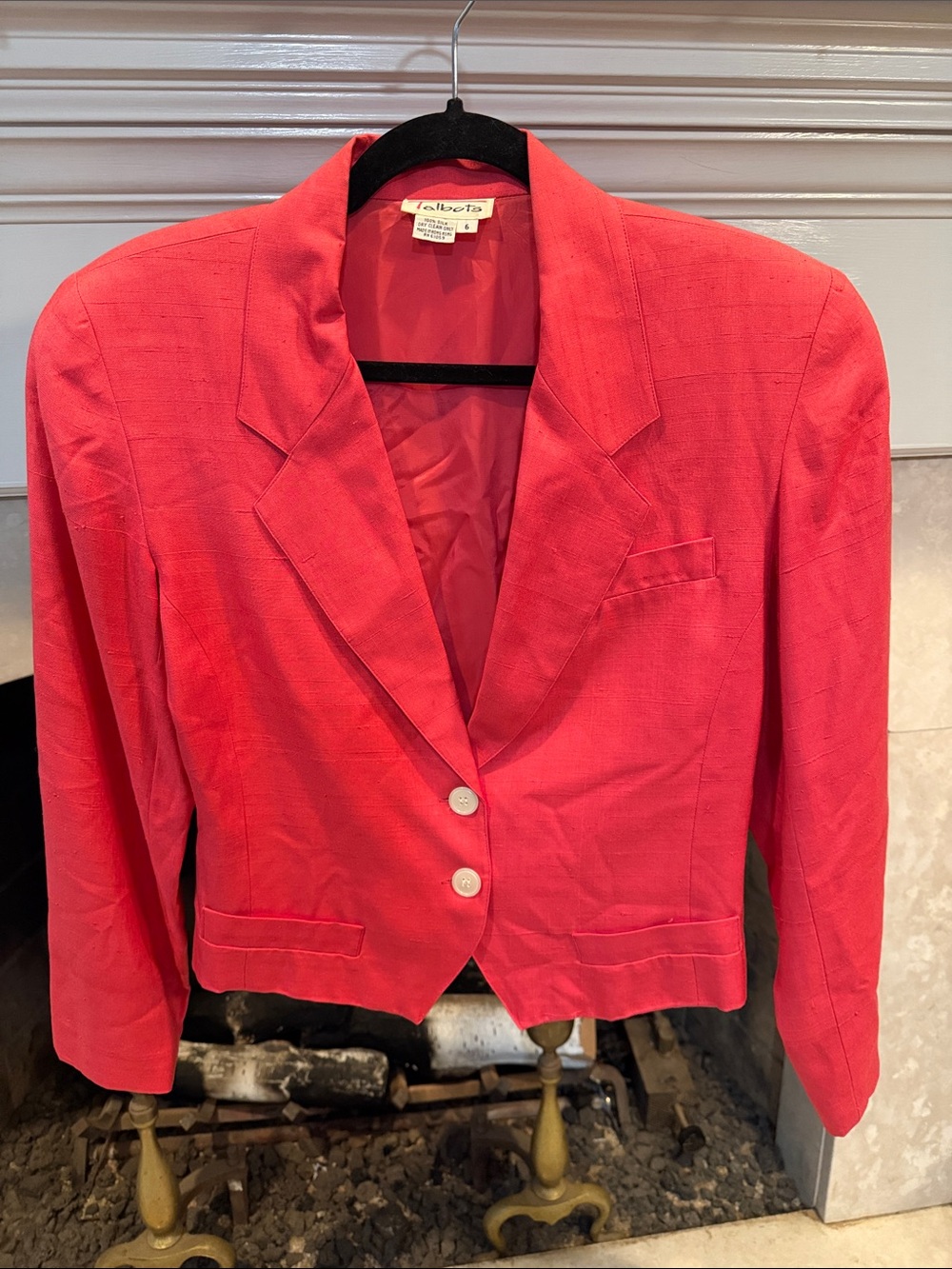 Talbots Dark Pink Tailored Cropped 100% Silk Blazer size 6